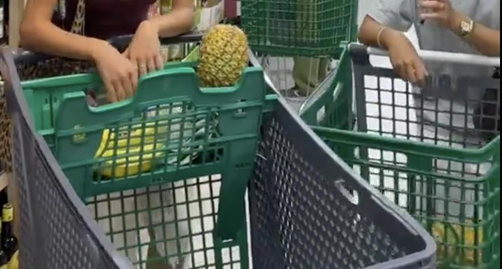 upside down pineapple in shopping cart