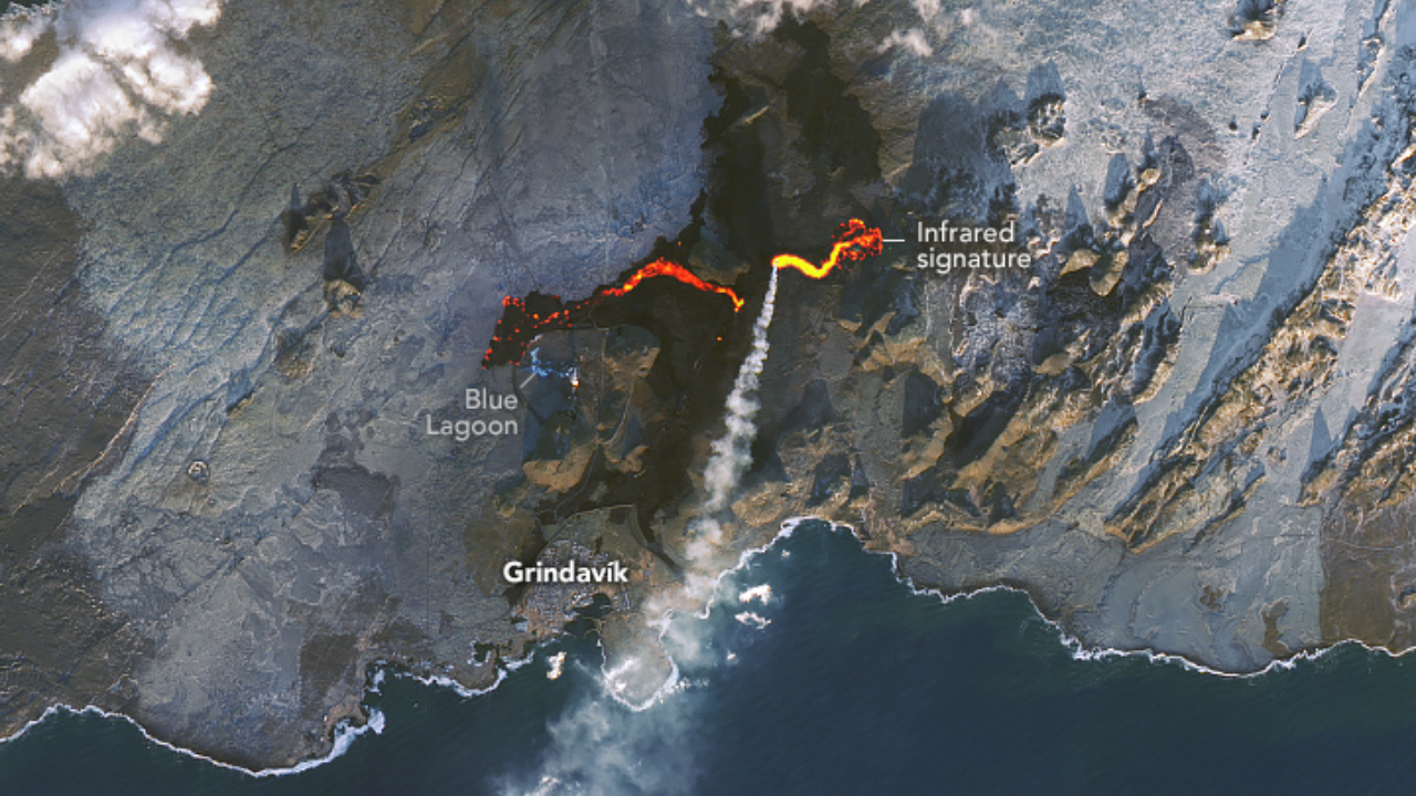 Satellite Image of Fiery Lava Flow