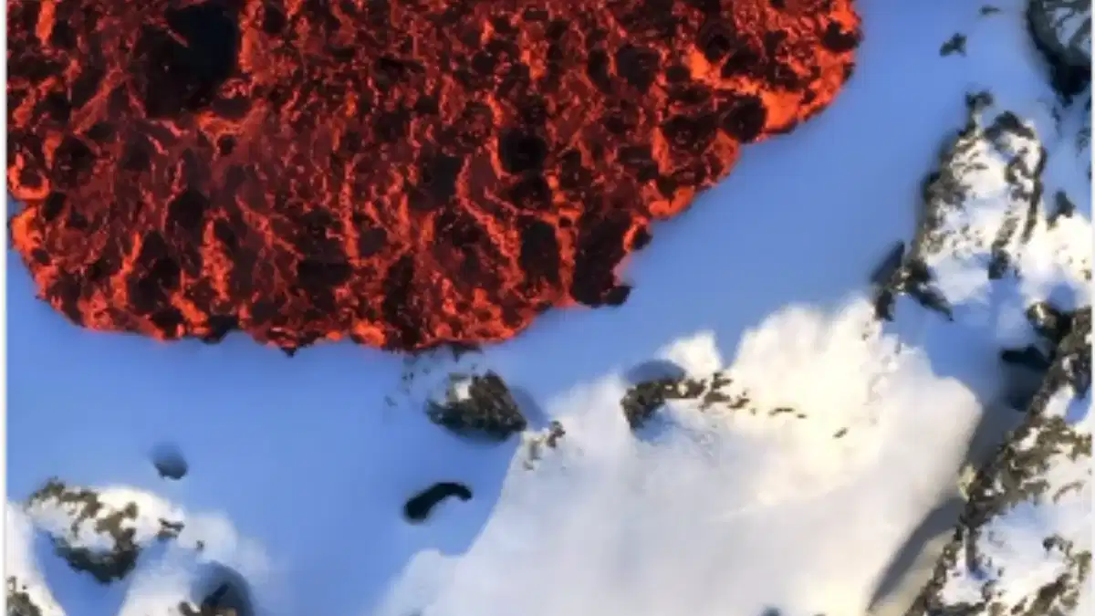 lava flowing over snow