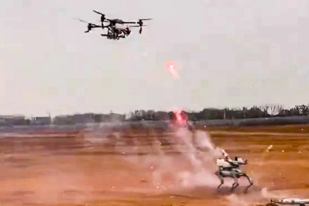 Fight Between Robot Dog and Drone