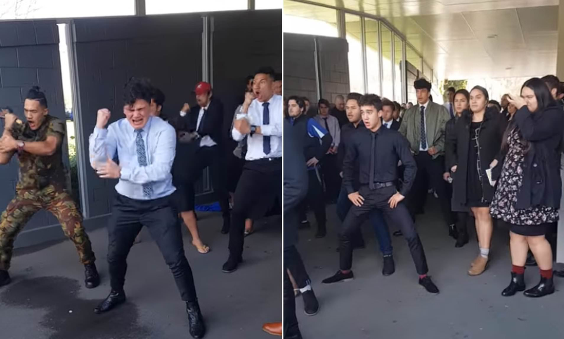 Friends perform emotional Māori Haka