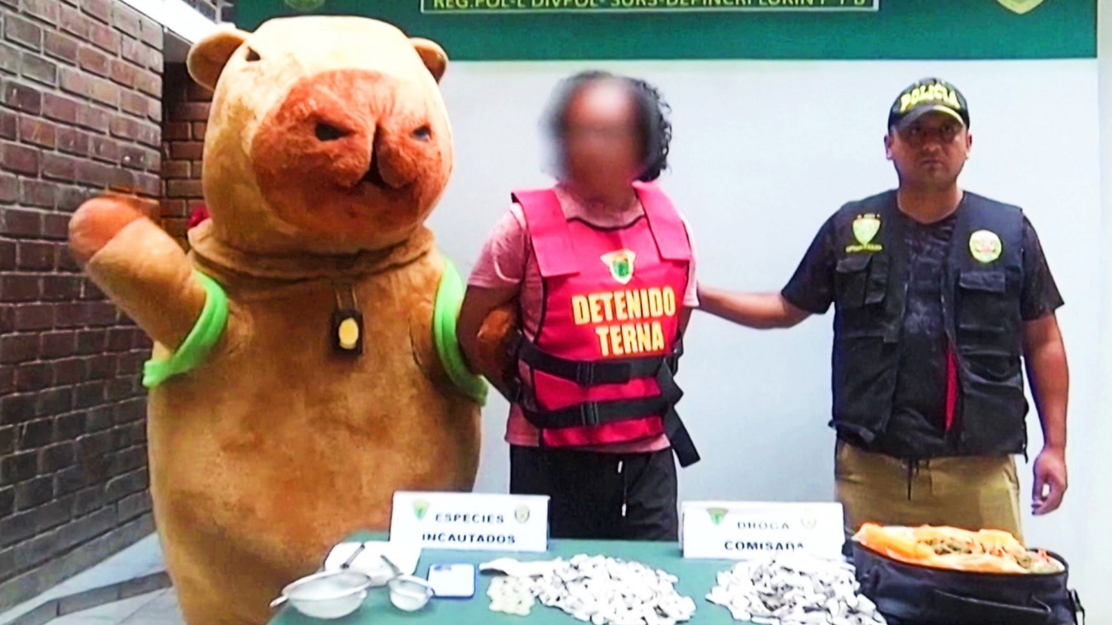 Policeman Dressed As Giant Capybara
