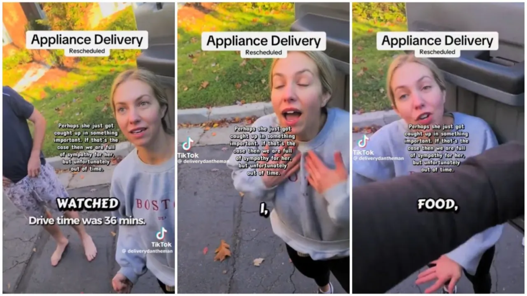 Woman Asks Delivery Driver to Wait 'Three Minutes'